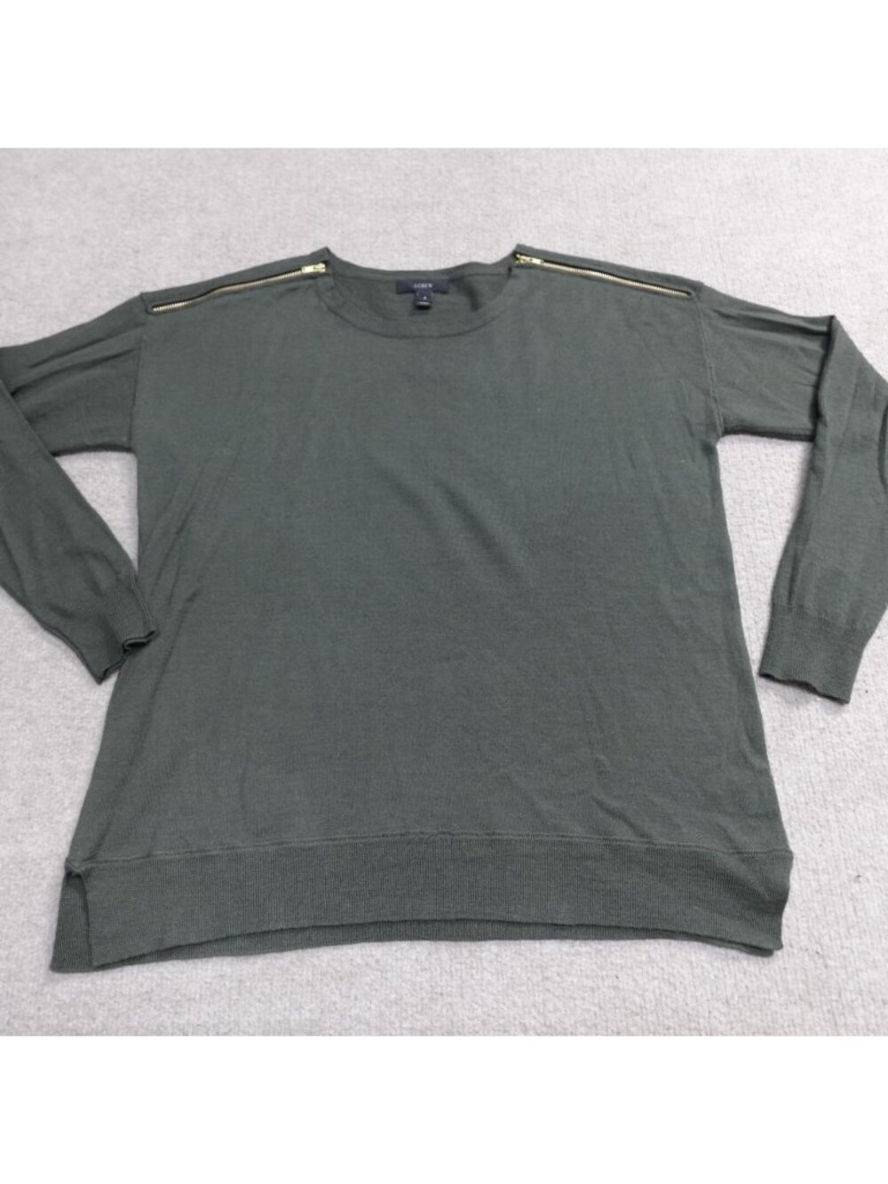 J.Crew Womens Sweater Small Green Zip Shoulder Merino A5142